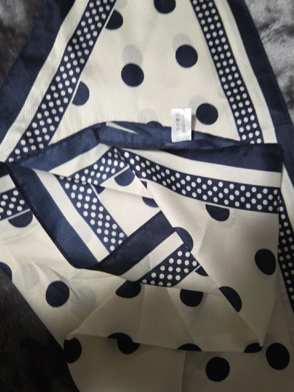 Kids Polka Dot Triangle Scarf - Cream and Navy